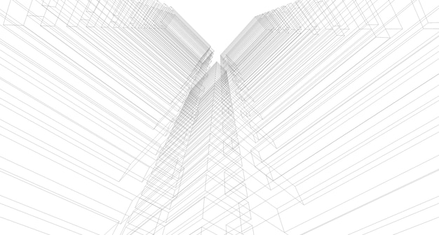 Schizzo astratto, architettonico, costruzione, wireframe