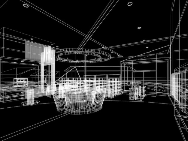 Abstract sketch design of supermarket 3d rendering