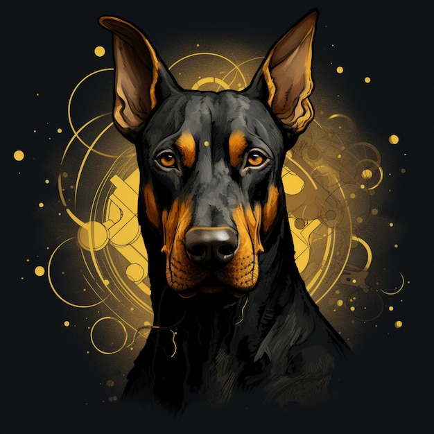Abstract sketch doberman tattoo golden design illustration picture AI generated art