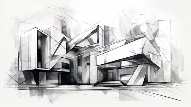 Foto abstract sketch di un edificio isolato in stile cubismo dinamico