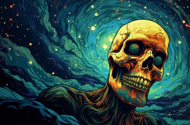 Abstract skull on the background of the starry sky