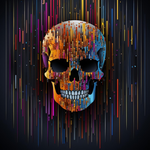Abstract skull with colorful lines on black background