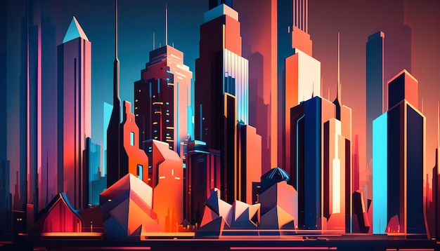 Abstract Skyline Vivid and Colorful Tall Buildings Generative AI