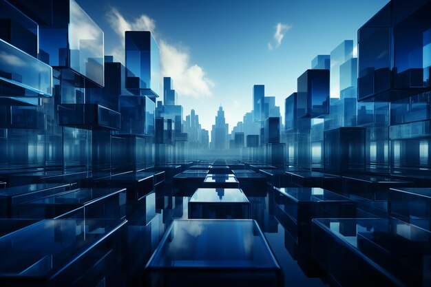 Abstract skyscrapers white and blue background AI generative