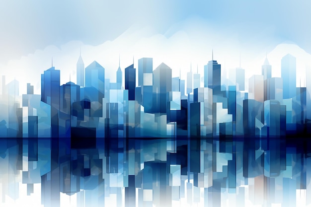 Abstract skyscrapers white and blue background AI generative