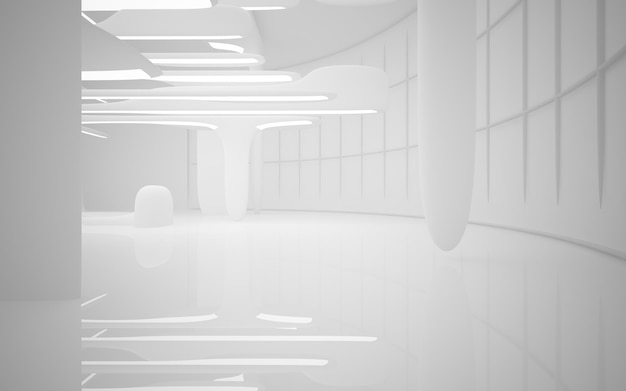 Abstract smooth white interior of the future Night view from the backlight Architectural