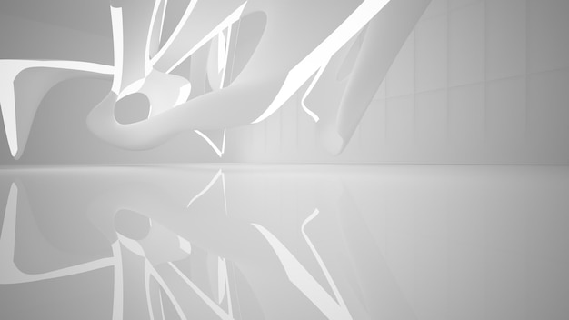 Abstract smooth white interior of the future Night view from the backlight Architectural