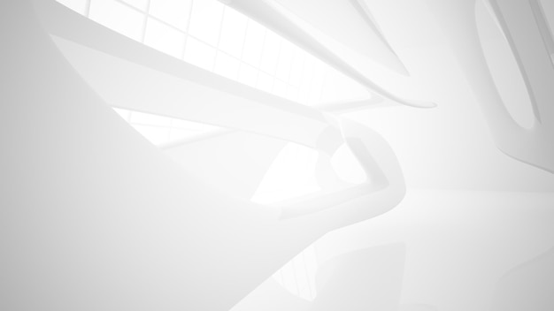Abstract smooth white interior of the future Night view from the backlight Architectural
