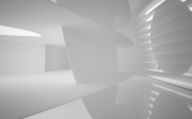 Abstract smooth white interior of the future. Night view from the backlight. Architectural