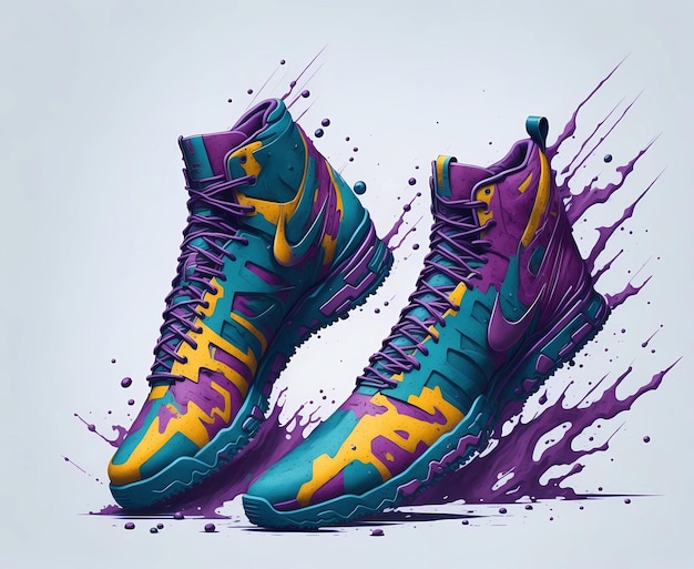 Abstract sneakers shoes background with splash style of colorful paint oil painting and splash arts