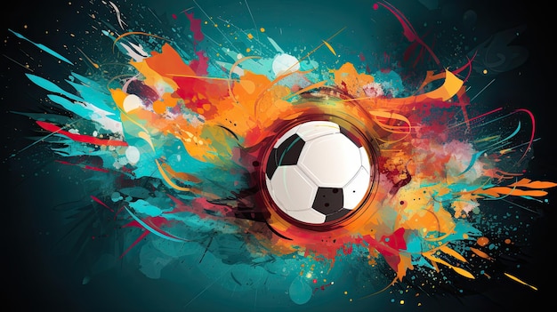 Abstract soccer background with a ball and colorful splashes