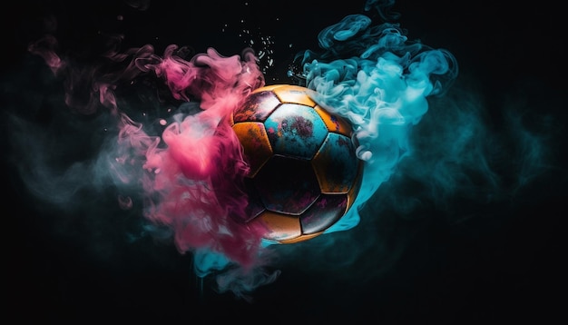 Abstract soccer ball in motion glowing with success and speed generated by AI