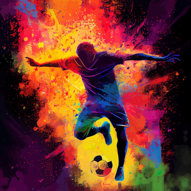 Abstract soccer player kicking the ball colorful football player