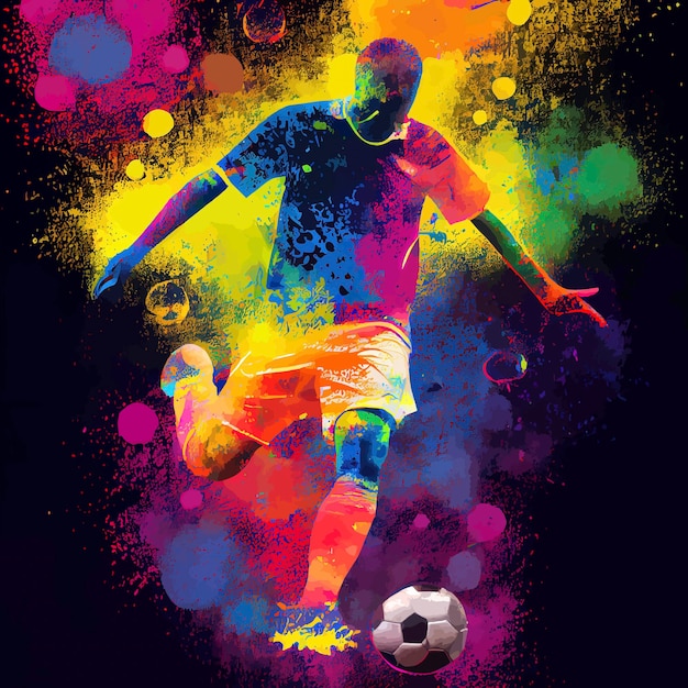 Abstract soccer player kicking the ball colorful football player