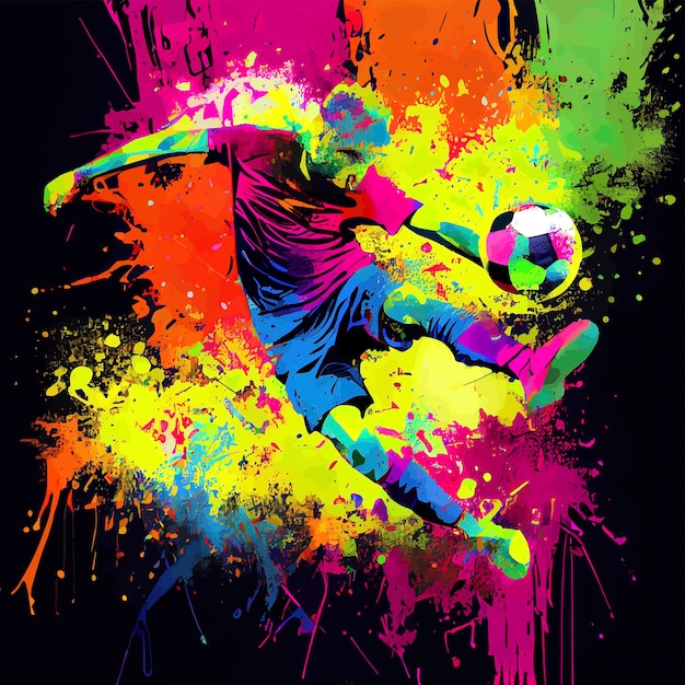 Abstract soccer player kicking the ball colorful football player