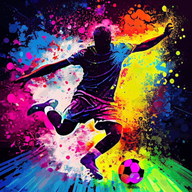 Abstract soccer player kicking the ball colorful football player