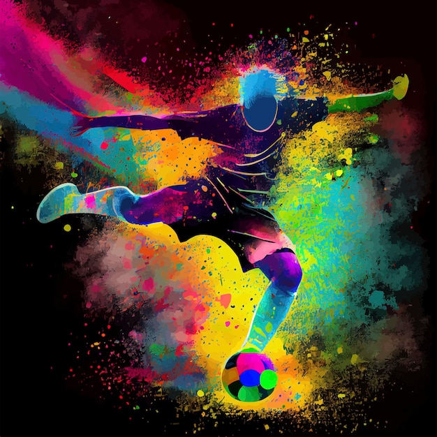 Abstract soccer player kicking the ball colorful football player