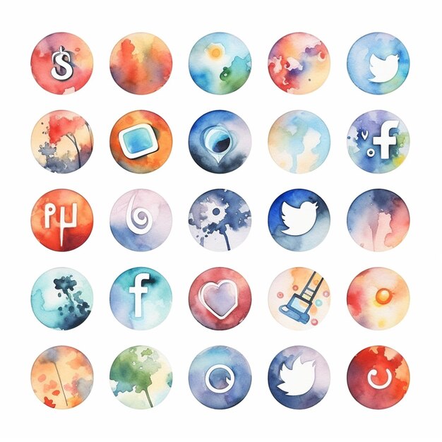 Photo abstract social media watercolor icons set