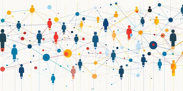 Abstract social network structure with people on white background