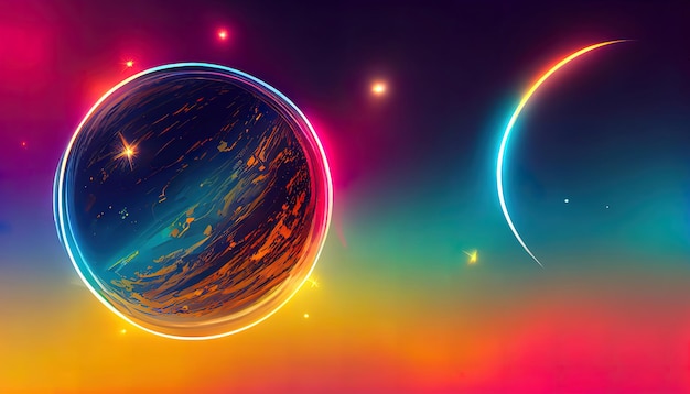 Abstract solar system with planets and stars in orbit Generative Ai