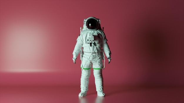 abstract space concept the astronaut stands on a pink isolated background with changing lighting chroma key helmet