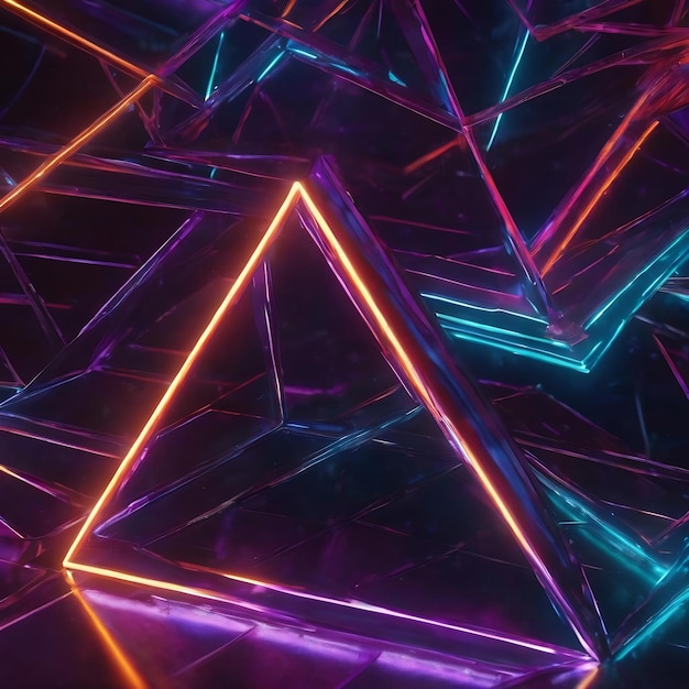 Abstract space neon light triangle 3d render concept universe 3d render