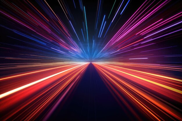 Abstract Speed light trails effect path fast moving neon technology background future Generative Ai