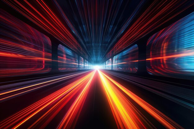 Abstract Speed light trails effect path fast moving neon technology background future Generative Ai