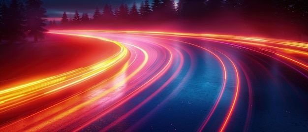 Abstract Speed motion on the neon glowing lights road at dark Road