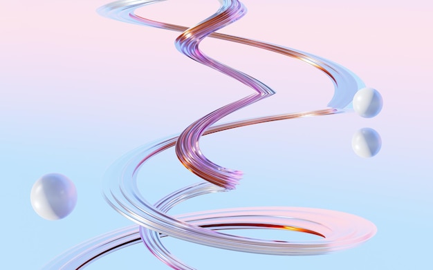 Abstract spiral curves and water surface background 3d rendering Digital drawing