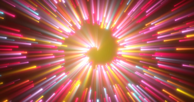 Abstract spiral tunnel of beautiful flying glowing magical particles bokeh circles of multicolored