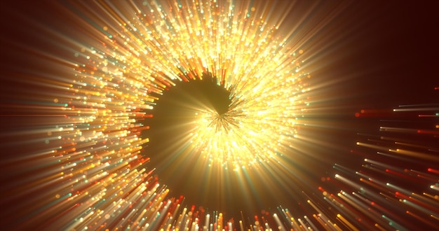 Photo abstract spiral tunnel of beautiful flying glowing magical particles bokeh energy orange fiery