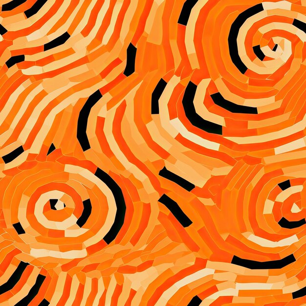 Abstract spirals contemporary orange pixel pattern