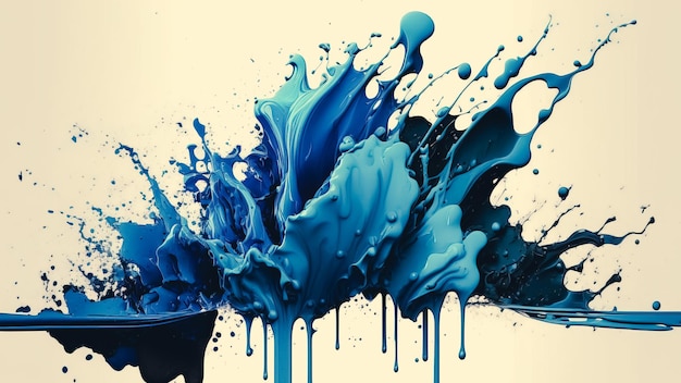 白で隔離される青いペンキの抽象的なスプラッシュ