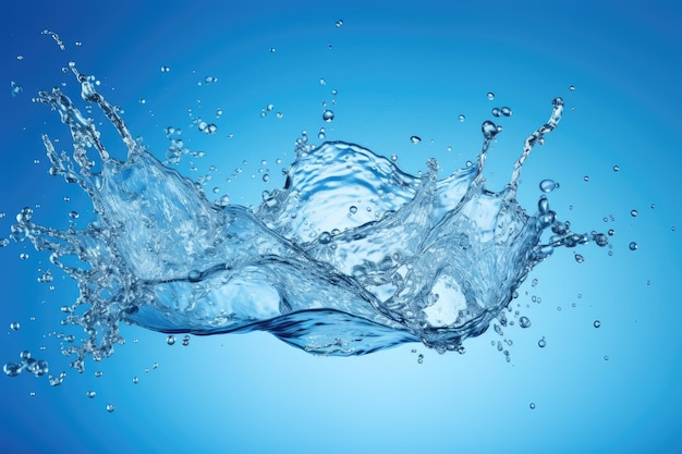 Abstract splashing of water on a blue backdrop