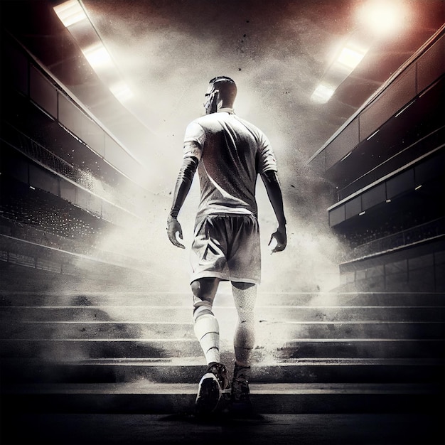 Abstract sports poster soccer player hitting the ball AI generated image