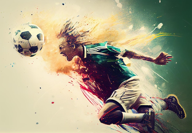 Abstract sports poster soccer player hitting the ball AI generated image