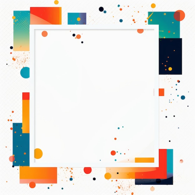 abstract square frame with colorful shapes and dots on a white background