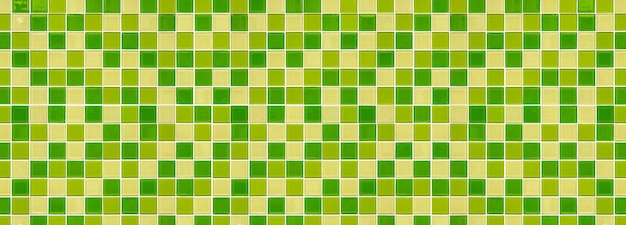 Abstract square pattern of modern green mosaic tile wall background in panoramic view