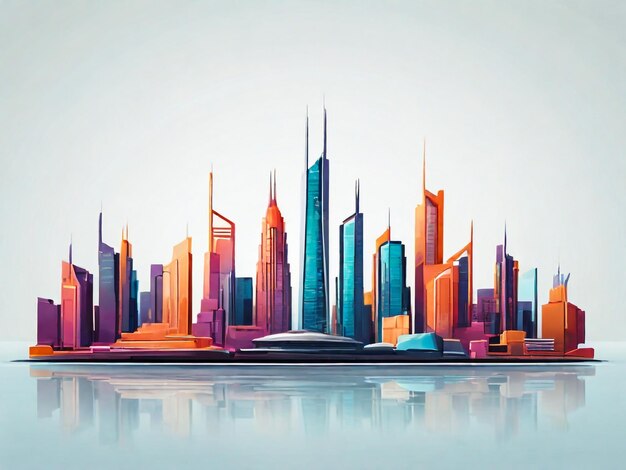 Abstract stadsgebouw skyline grootstedelijk gebied in hedendaagse kleurstijl en futuristische effecten Onroerend goed en vastgoedontwikkeling Innovatieve architectuur en ingenieursconcept