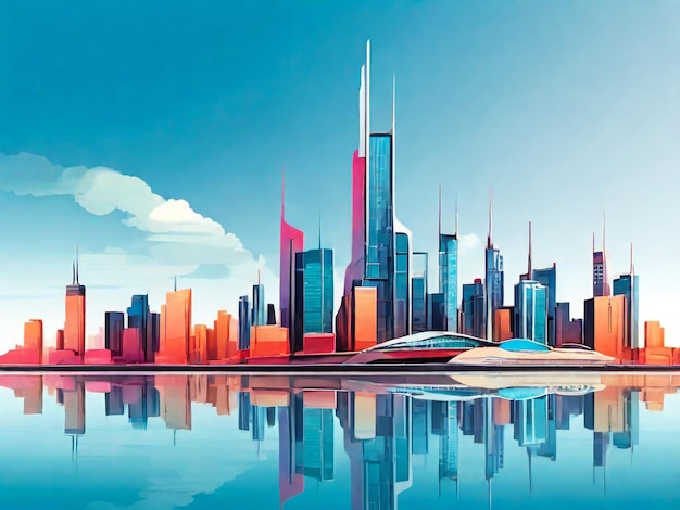 Abstract stadsgebouw skyline grootstedelijk gebied in hedendaagse kleurstijl en futuristische effecten vastgoed en vastgoedontwikkeling innovatief architectuur- en ingenieursconcept