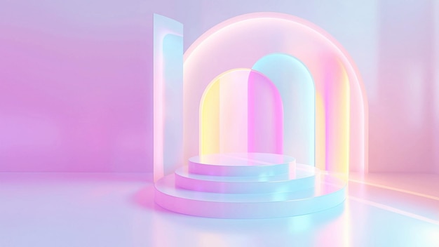 Photo abstract stage podium mockup with geometric shapes in pastel colors 3d rendering