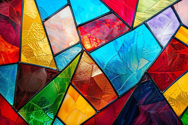 Abstract stained glass background with colorful geometric shapes
