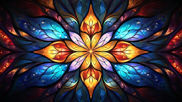 abstract stained glass effect ornament symmetry design fractal background Generated AI