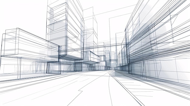 Abstract stedelijk landschap met moderne architectuur in 3D-illustratie