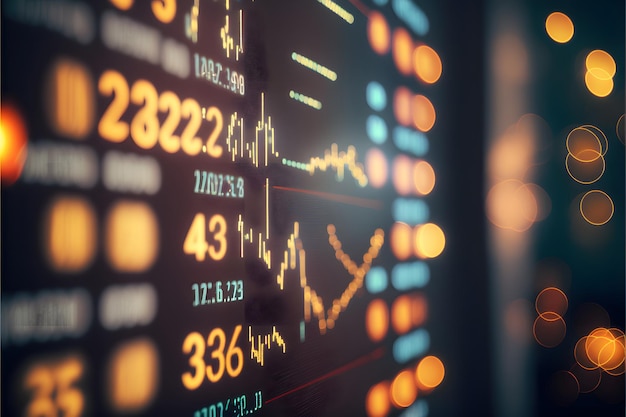 Abstract stock market data on digital screen closeup with selective focus and bokeh neural network generated art