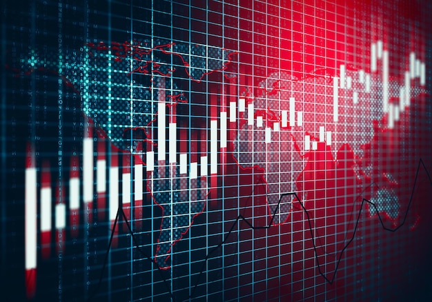 Foto illustrazione astratta della tabella del mercato azionario schermo di visualizzazione con i cambiamenti del mercato commerciale globale