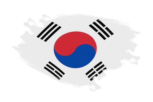 Abstract stroke brush textured national flag of South korea on isolated white background