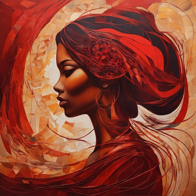 Портрет красивой женщины в красном платье в абстрактном стиле