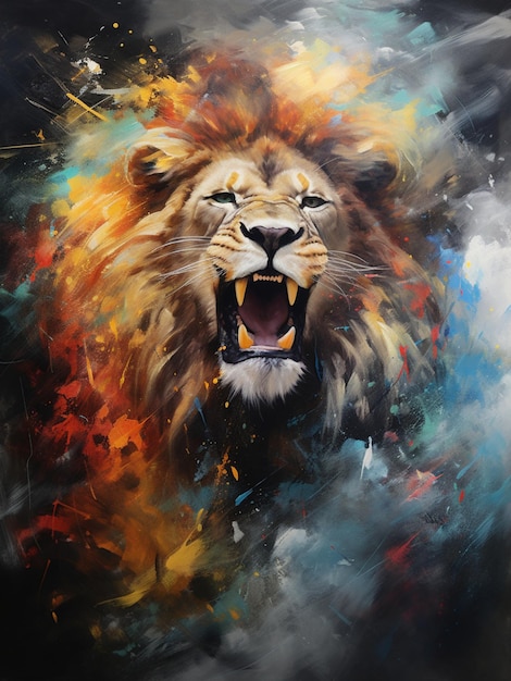 abstract style Roaring Lion poster